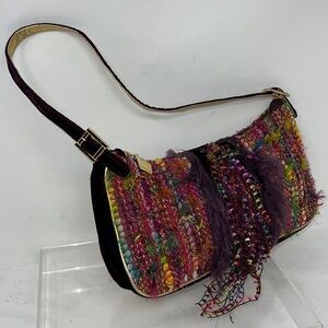 Maddalena Marconi Boucle Sheepskin Fur Fringe Velvet Shoulder Bag Made i…